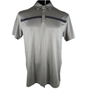BYLT Men's Medium Gray Black Stripe Performance Golf Polo Shirt Athletic S/S
